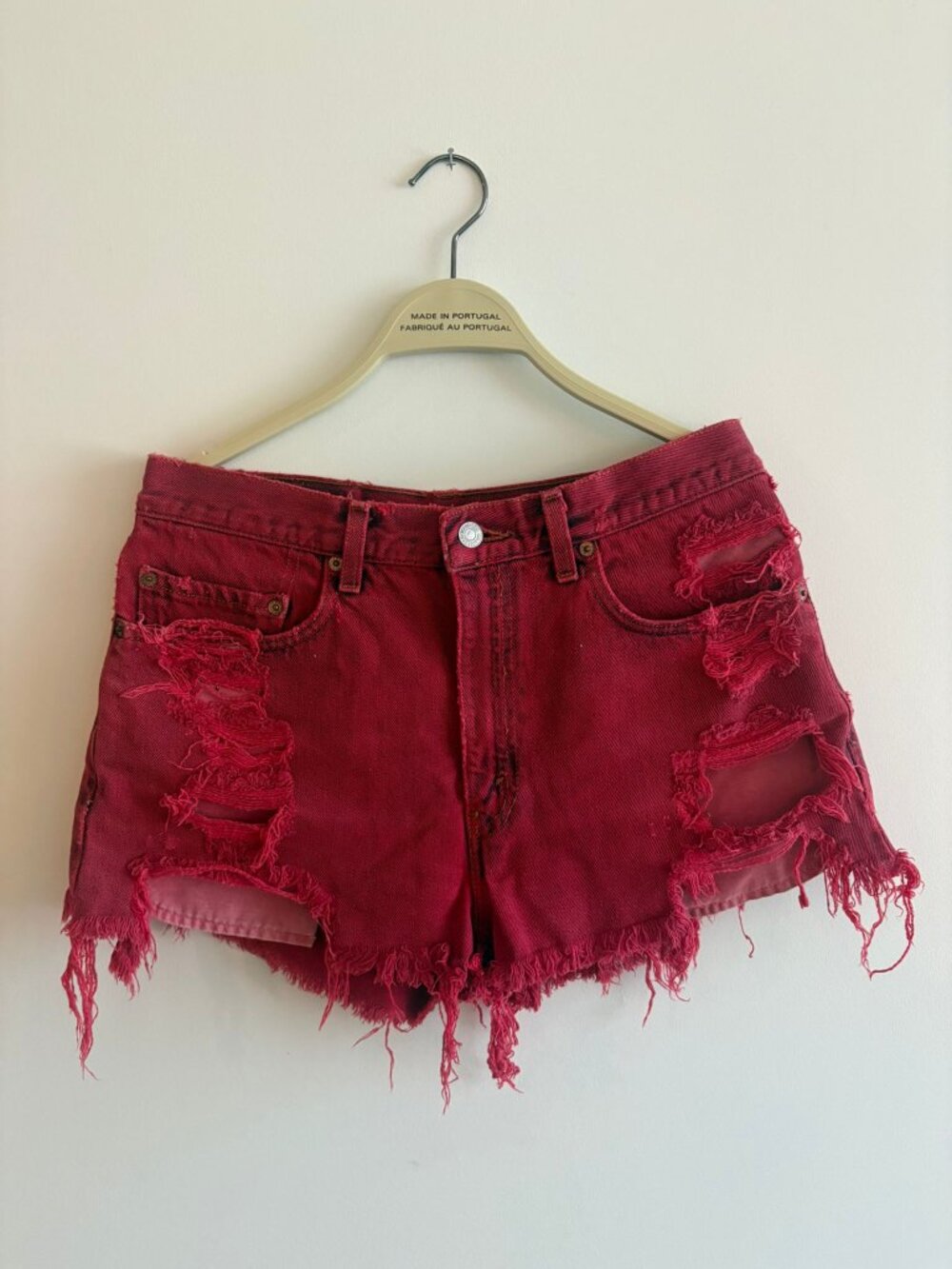Vintage Levi's Burgundy Distressed Denim Cutoff Shorts | High Rise
